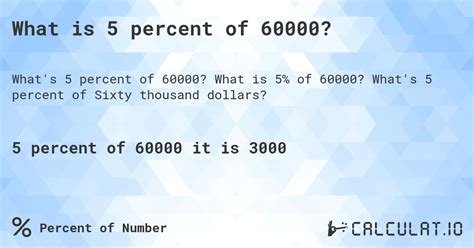 Just type in any box and the result will be calculated automatically. . What is 5 percent of 60000